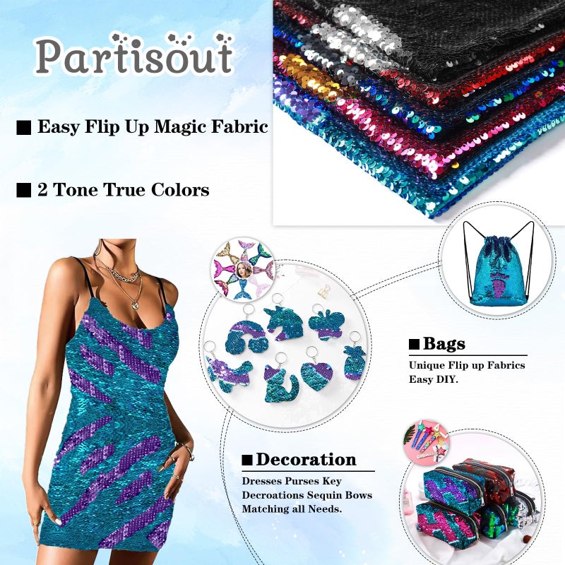 Partisout Reversible 5mm Sequin Fabric | Turquoise to Purple Two-Tone Mermaid Cloth | DIY Craft Material for Costumes, Wedding Decor, Cosplay | 1 Yard Premium Mesh Fabric - Image 5